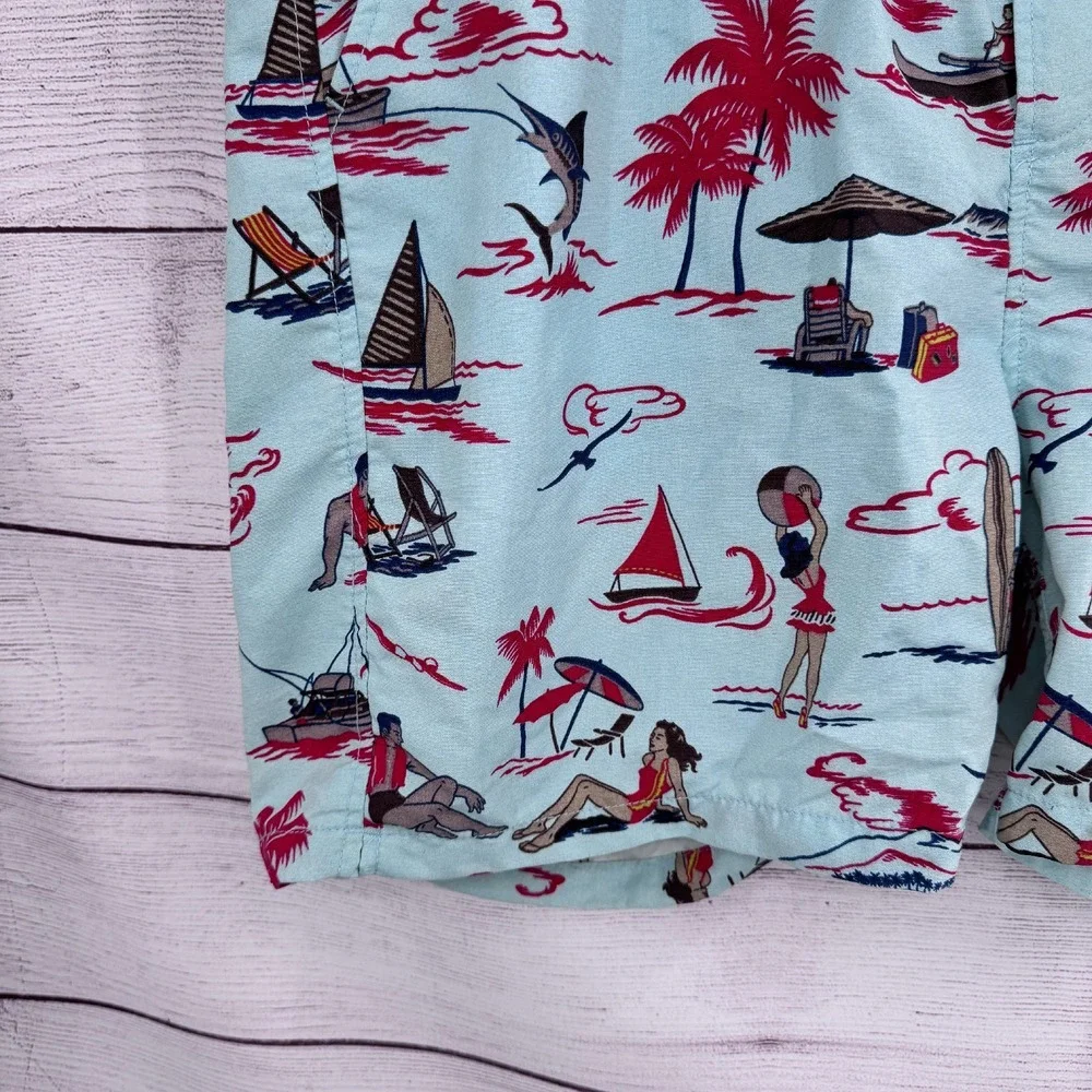 Reyn Spooner Swim Trunks Hawaiian Print‎ Beach Shorts Blue Red Size 36 Vintage